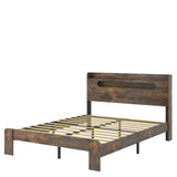 Bed Frame Queen Size, Wood Platform Bed Frame with Storage LED Light Headboard and 2 USB , Noise Free,No Box Spring Needed and Easy Assembly Tool,Large Under Bed Storage,Dark Brown