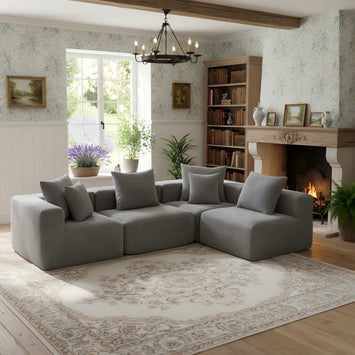 Modular L-Shaped Sectional Sofa, All-Foam Deep-Seat Couch in Plush Textured Chenille, Includes 5 Matching Pillows, Compressed Shipping, 111