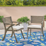 Helen Outdoor Acacia Wood Dining Chair, Gray and Crème