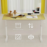 Adjustable study desk suitable for children and adults, height-adjustable, multifunctional home office desk, compact design, desktop dimensions: 60cm × 120cm, white frame, natural wood-colored tableto