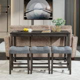 4-Piece Bar Table Set with Power Outlet, Dining Bar Table and Chairs Set,Bar Table Set with 3 Padded Stools for Living Room, Dining Room, Game Room, Brown