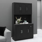 71" Kitchen Pantry Storage Cabinet with Microwave Oven Countertop, Freestanding Hutch Cabinet with Adjustable Shelves, 6 Doors and 1 Drawer-Black