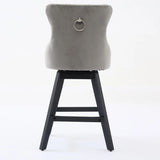 Swivel Velvet Barstools with Button Tufted Decoration and Wooden Legs, and Chrome Nailhead Trim, Leisure Style Bar Chairs,Bar stools, Set of 2 (Gray),SW1860GY