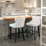 A&A Furniture,Contemporary Velvet Upholstered Wing-Back Barstools with Button Tufted Decoration and Wooden Legs, and Chrome Nailhead Trim, Leisure Style Bar Chairs,Bar stools, Set of 2 (Gray),SW1824GY