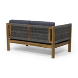 Patio Loveseat and Coffee Table Set, Patio Furniture Set with Cushion, Acacia Wood Frame Conversation Set for Garden, Backyard, Porch and Poolside, Minimalistic Style