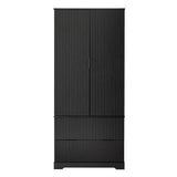72" Modern Fluted Kitchen Pantry Cabinet with 2 Large Drawers & 8-Door Spice Rack, Freestanding Storage Organizer for Bathroom, Dining Room, Office, Entryway, Black