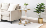 Golden Side Table, Acrylic Sofa Table, Glass Top C Shape Table with Metal Base for Living Room, Bedroom, Balcony Home and Office