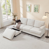 86" L-Shaped Sectional Sofa with Movable Ottoman & Storage, Linen Fabric Corner Couch for Small Living Room, Beige