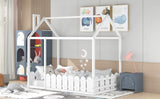 {Slats are not included}Twin Size Wood Bed House Bed Frame with Fence,for Kids,Teens, Girls,Boys {White}{OLD SKU:WF194274AAK}