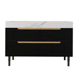 35.4" Modern Bathroom Vanity with Undermount Sink, Sintered Stone Top, Waterproof Multi-layer Solid Wood, 4 Drawers Storage, Free-standing/Wall-Mounted