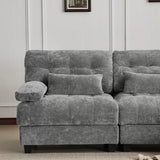 93" 3+1 Seater Sofa with Ottoman - 4-Position Adjustable Backrest, 350lb/Seat, Soft Chenille Fabric, 3 Throw Pillows, Easy Assembly