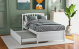 Twin size Platform Bed Wood Bed Frame with Trundle, White