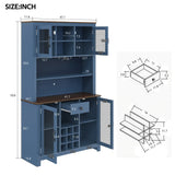 70.9" Kitchen Pantry Storage Cabinet Rustic Buffet Cabinet, Kitchen Hutch Cabinet with LED Outlets Food Pantry Cabinet with Doors and Shelves Wine Rack for Dining Room, Navy Blue