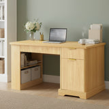 55" Modern Fluted Office Desk with Storage Cabinet & Drawers, Computer Writing Desk with Power Outlet, Pegboard, Built-in Shelves and Keyboard Tray for Study, Living Room, Home Office, White