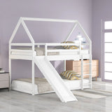 Twin over Twin Low Bunk Bed, House Bed with Ladder , Gray(OLD SKU:WF197808AAE)