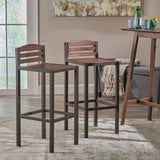 Milos Outdoor Acacia Wood Barstool (Set of 2)