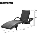 K&K 80'' Outdoor Wicker Chaise Lounge Chairs Set of 2, Patio Rattan Reclining Chair Pull-out Side Table w/ 5-Level Adjustable Backrest Ergonomic Wave Design Pool Sunbathing Recliners, Black