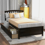 Twin Platform Storage Bed Wood Bed Frame with Two Drawers and Headboard, Walnut(Previous SKU: SF000062DAA)