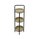 3 Tiers Tray Tables Paper Rope Woven Side Table for Living Room Kitchen Oval Storage Basket Small Shelves (Natural)