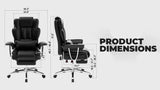 Office Chair, Big and Tall Executive Office Chair with Footrest, Leather Computer Chair, Ergonomic Reclining Chair High Back, Large Home Office Chair (Black)