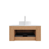 DINA 30" Bathroom Vanity&Sink, Floating Curved Edges Striped Bathroom Storage Cabinet with Drawer, White Round Ceramic Basin&Carrara White Artificial Marble Top, Pre-assembled, Natural Woodgrain Color
