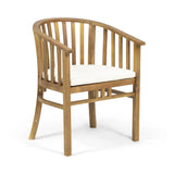 Outdoor Wooden Dining Chairs With Cushions, Set of 2, Cream, Teak Finish