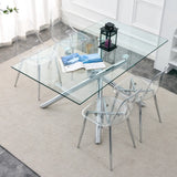 Modern minimalist transparent dining chair, plastic chair, armless crystal chair, Nordic creative makeup stool, negotiation chair, silver plated metal leg 6-piece set, TW-1200