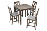 5 Piece Dining Table Set, Wooden Dining Square Table Set for 4, Counter Height Kitchen Table Set with Square Table and 4 Upholstered Chairs for Small Space, Walnut