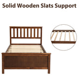 Twin Size Wood Platform Bed with Headboard,Footboard and Wood Slat Support, Walnut