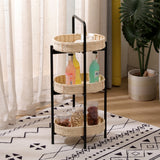 3 Tiers Tray Tables Paper Rope Woven Side Table for Living Room Kitchen Oval Storage Basket Small Shelves (Natural)