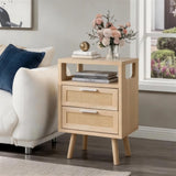 Set of 2 with 2 Drawers, 15.4" Modern Storage Bedside Table with  Handles, Wooden End Table for Bedroom,Natural Wood