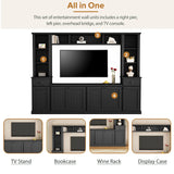 Minimalist Entertainment Wall Unit Set with Bridge for TVs Up to 75'', Ample Storage Space TV Stand with Adjustable Shelves, Modernist Large Media Console for Living Room, Black(NEW SKU: N721S000061B)