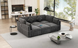 86.6" Sectional Sofa Modular Sofa U-shaped Sofa Couch Sofa Bed L-shaped Sofa with a Movable Ottoman and Two USB Ports for Living Room(Old SKU:N719S001680B), Black