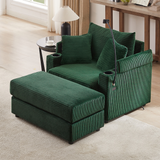 41.7" Modern Style Single Sofa Sofa Couch with Storage Space, A Movable Ottoman, Two USB Ports, Two Cup Holders, A Phone Holder for Living Room, Green