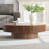 Modern Handcraft Drum Coffee Table Length 43.7 inch Ellipse Coffee Table for Living Room,Oval Small Coffee Table with Sturdy Pedestal,Walnut MDF,W2582P251185