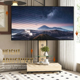 TV stand with push-pull drawer for Living Room, Bedroom,Offices,Mobile TV Cart for 32-75 inches,Wood &glass TV Stand,Floor Stand with Mount on Lockable Wheels,Natural