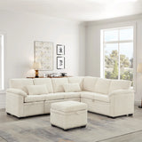 97 Inch L-Shaped Corner Sectional Sofa Couch Storage Ottoman,Chenille Fabric Couch with 7 Seats & 2 Pillows for Living Room, Modern, Small Space, Easy Assembly,Beige