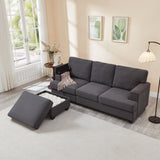86" L-Shaped Sectional Sofa with Movable Ottoman & Storage, Linen Fabric Corner Couch for Small Living Room, Beige
