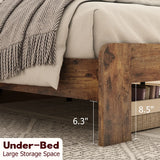 Bed Frame Queen Size, Wood Platform Bed Frame with Storage LED Light Headboard and 2 USB , Noise Free,No Box Spring Needed and Easy Assembly Tool,Large Under Bed Storage,Dark Brown
