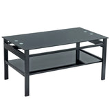 Glass Lift Top Coffee Table, Modern Simple 2-Layer Tempered Glass Coffee Table for Living Room, Black