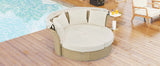 Outdoor Patio Daybed Wicker Rattan Double Daybed Round Sofa Furniture Set with Retractable Canopy, 4 Pillows for Lawn Garden Backyard Porch Pool, Beige
