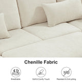 97 Inch L-Shaped Corner Sectional Sofa Couch Storage Ottoman,Chenille Fabric Couch with 7 Seats & 2 Pillows for Living Room, Modern, Small Space, Easy Assembly,Beige