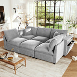 Modern Sectional Sofa Modular Sofa 93.7" U-shaped Sofa Couch Sofa Bed L-shaped Sofa with a Movable Ottoman, Storage Armrests and USB Ports, Beige