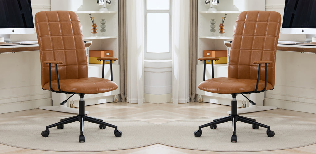 Antique brown PU leather color office chair 2 SETS, with armrest, high backrest, 360 degree swivel , up and down adjustable gaslift,black powder coated frame,five star base, black wheels
