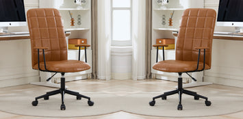 Antique brown PU leather color office chair 2 SETS, with armrest, high backrest, 360 degree swivel , up and down adjustable gaslift,black powder coated frame,five star base, black wheels