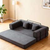 Convertible Sleeper Sofa Bed with Cylindrical Pillow, Corduroy Folding Mattress Couch with Fixed-Shape Frame, Floor Sofa Lounge Couch for Living Room Bedroom Lounge Studio (Grey)