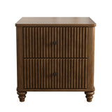 Fluted Nightstand, 21.65" Wide Side Table with 3 Drawers, Mid Century Modern Wood NightStand with Metal Handle, Wooden Bedside End Table for Bedroom, Living Room, Closet, Walnut