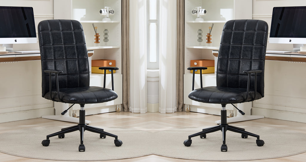 Antique black PU leather color office chair 2SETS, with armrest, high backrest,360 degree swivel , up and down adjustable gaslift,black powder coated frame,five star base, black wheels