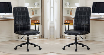 Antique black PU leather color office chair 2SETS, with armrest, high backrest,360 degree swivel , up and down adjustable gaslift,black powder coated frame,five star base, black wheels