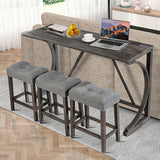 4-Piece Bar Table Set with Power Outlet, Dining Bar Table and Chairs Set,Bar Table Set with 3 Padded Stools for Living Room, Dining Room, Game Room, Brown